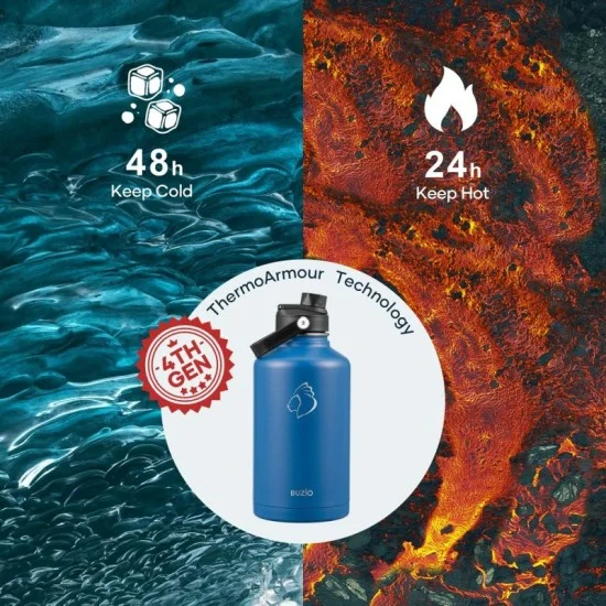 Buzio Duet Series Water Bottle with 2 Lids and Sleeve 1.9L - Blue